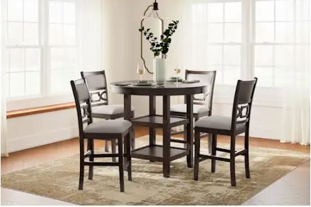 Langwest Pub Height 2 D422 Langwest Counter Height Dining Set -Brown /5-Piece