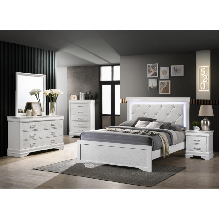Brooklyn White Brooklyn Modern White LED Upholstered Bedroom Set