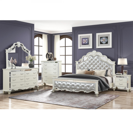 Milan Antique White Tufted Bedroom Set