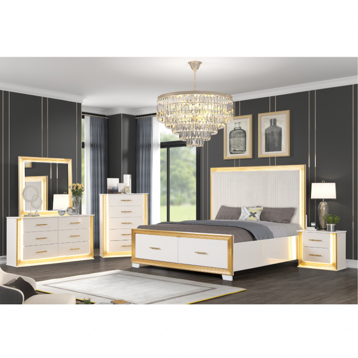 Obsession Obsession White & Rose Gold LED Bedroom Set